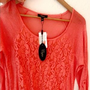Coral floral lace tunic